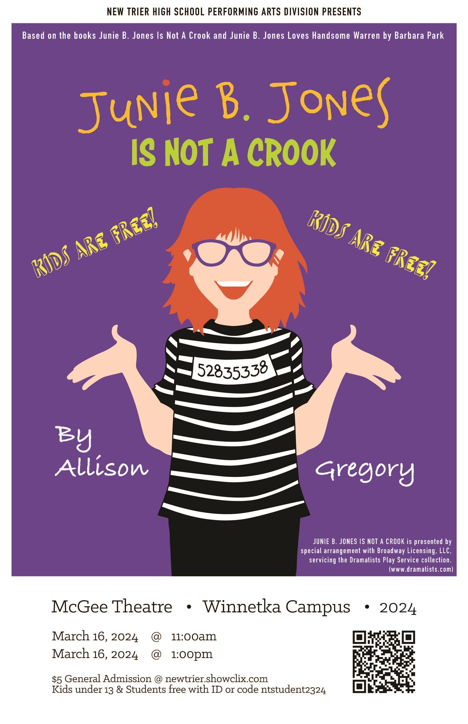 This year's Freshmen Sophomore Play, "Junie B. Jones Is Not A Crook" is on March 16 at 11:00am and 1:00pm.